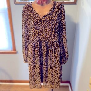 Long sleeve leopard print peasant dress